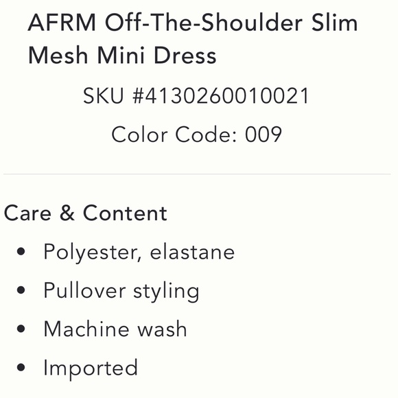 Anthropologie NWT AFRM Off-The-Shoulder Slim
Mesh Mini Dress size S. - Picture 8 of 16